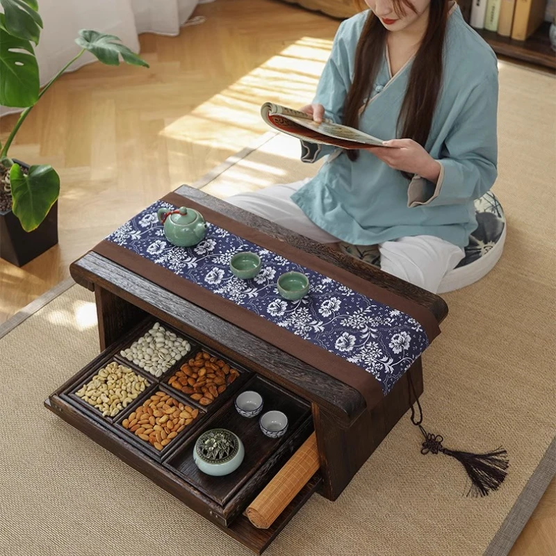 Solid Wood Tatami Tea Table Japanese Folding Coffee Table for Bay Window Low Profile Floor Desk
