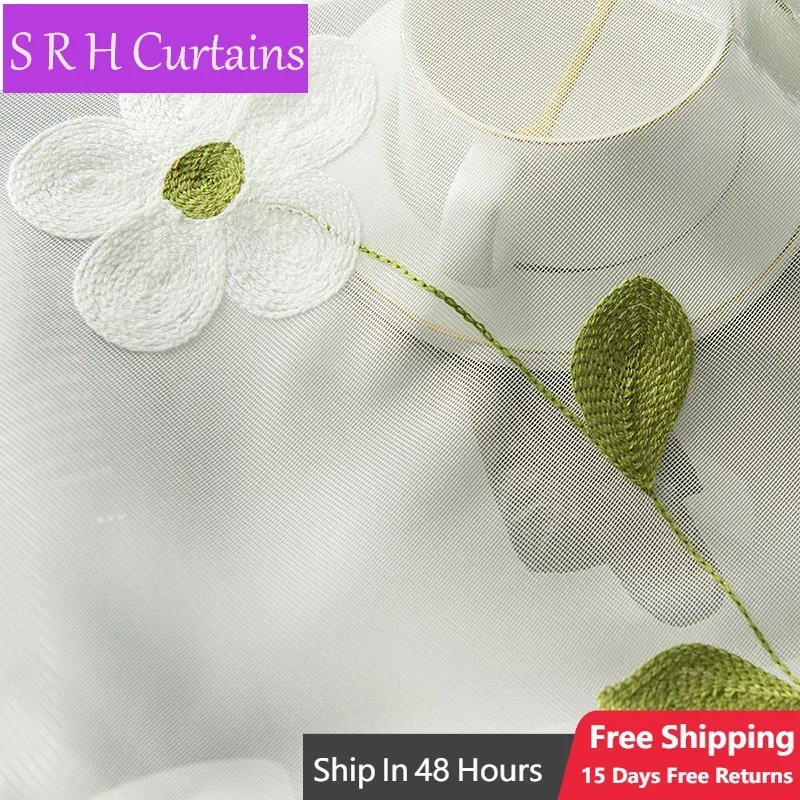 

Green Leaves Curtains Floral Embroidered Sheer Tulle Curtains For Kids Bedroom Living Room Window Voile Fabric Drapes Cortinas