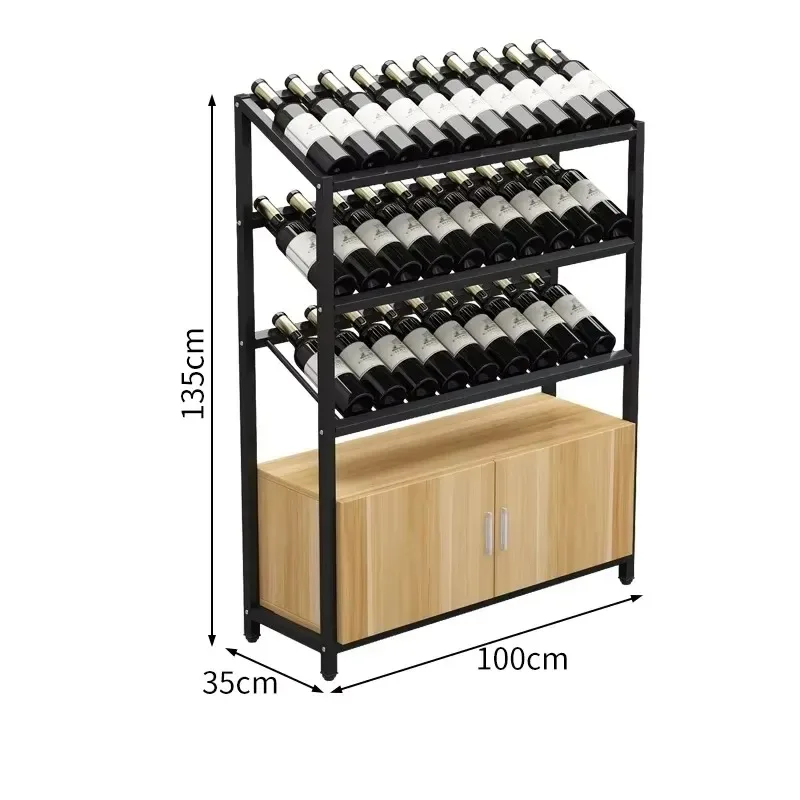 Wholesale Steel and Wood Wine Display Rack Floor Ceiling Wine Cabinet for Home Bar Adjustable Durable Customizable
