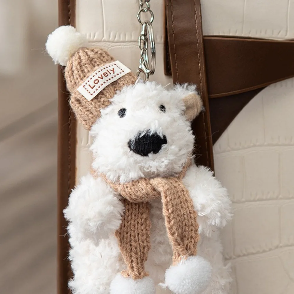 Precioso colgante de bolso West Highland de peluche, llavero de muñeco de cachorro de peluche antipérdida, Animal de dibujos animados, colgante de coche bonito para niñas