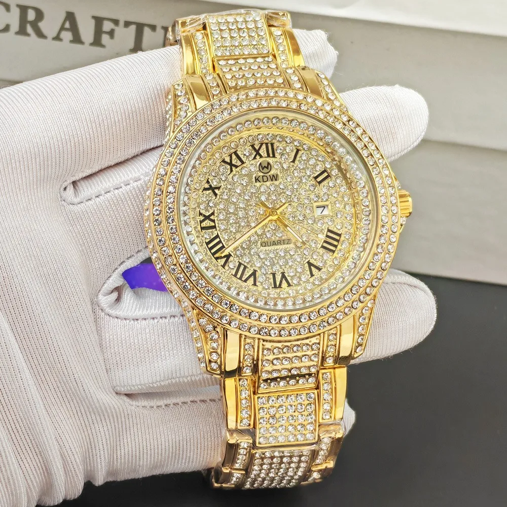 

Мужские наручные часы Full Iced Out с бриллиантами, роскошные мужские кварцевые часы с днем и датой, унисекс, хип-хоп, рэпер, ювелирные изделия, блестящие часы Reloj