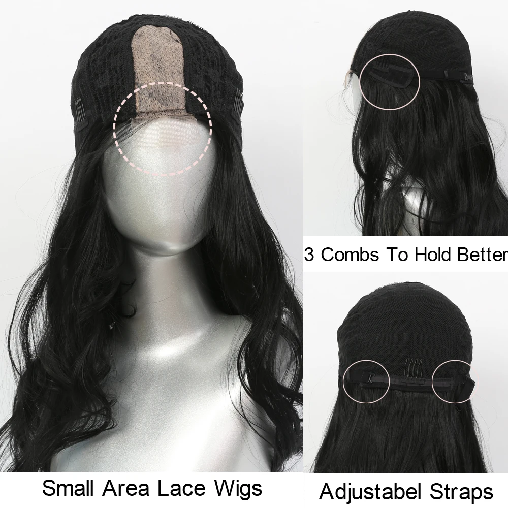 Synthetic 22inch Lace Wigs For Women Black Long Wave  High Temperature Fiber Hair  Middle Parting Hair Daily/Cosplay