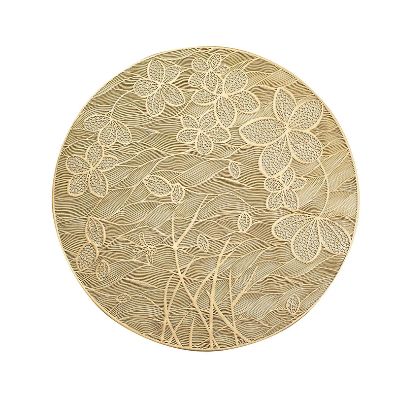مفرغة مستديرة ديكور الذهب طاولة طعام حصيرة 38 سنتيمتر بولي كلوريد الفينيل زينت مفارش طاولة فردية لتزيين فندق المنزل #6