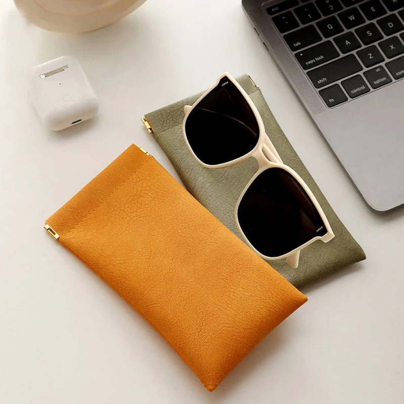 Glasses Case Women's PU Leather Glasses Storage Bag Automatic Closed Cover Soft Eyewear Pouch Data Cable Organiser