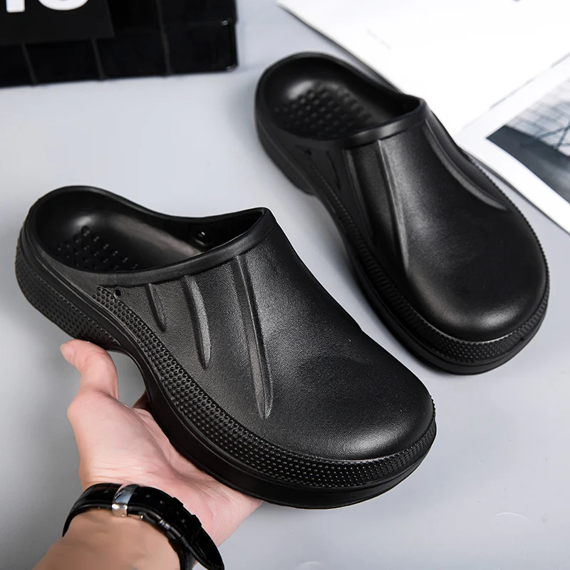 Fashion Men Beach Sandals Summer Chef Non-slip Greaseproof Shoes Personality Slippers Outdoor Breathable Casual Shoes Men Clogs