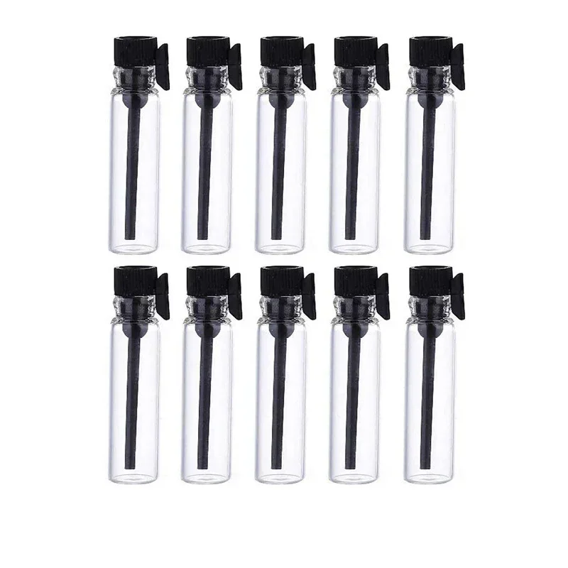 

100Pcs 1ml-3ml Empty Glass Perfume Bottle Sample Vials With Plastic Rod Caps Sampler for Essential Oils Aromatherapy Makeup Tool