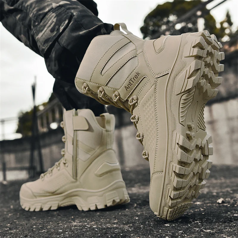 New Men Tactical Boots Army Boots Mens Military Desert Waterproof Work Safety Shoes Climbing Hiking Shoes Ankle
