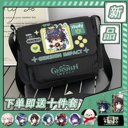 Game Genshin Impact Cosplay Kinich Wanderer Arlecchino Xiao Kamisato Ayato Nylon Cloth Cartoon Bag Campus Student Messenger Bag