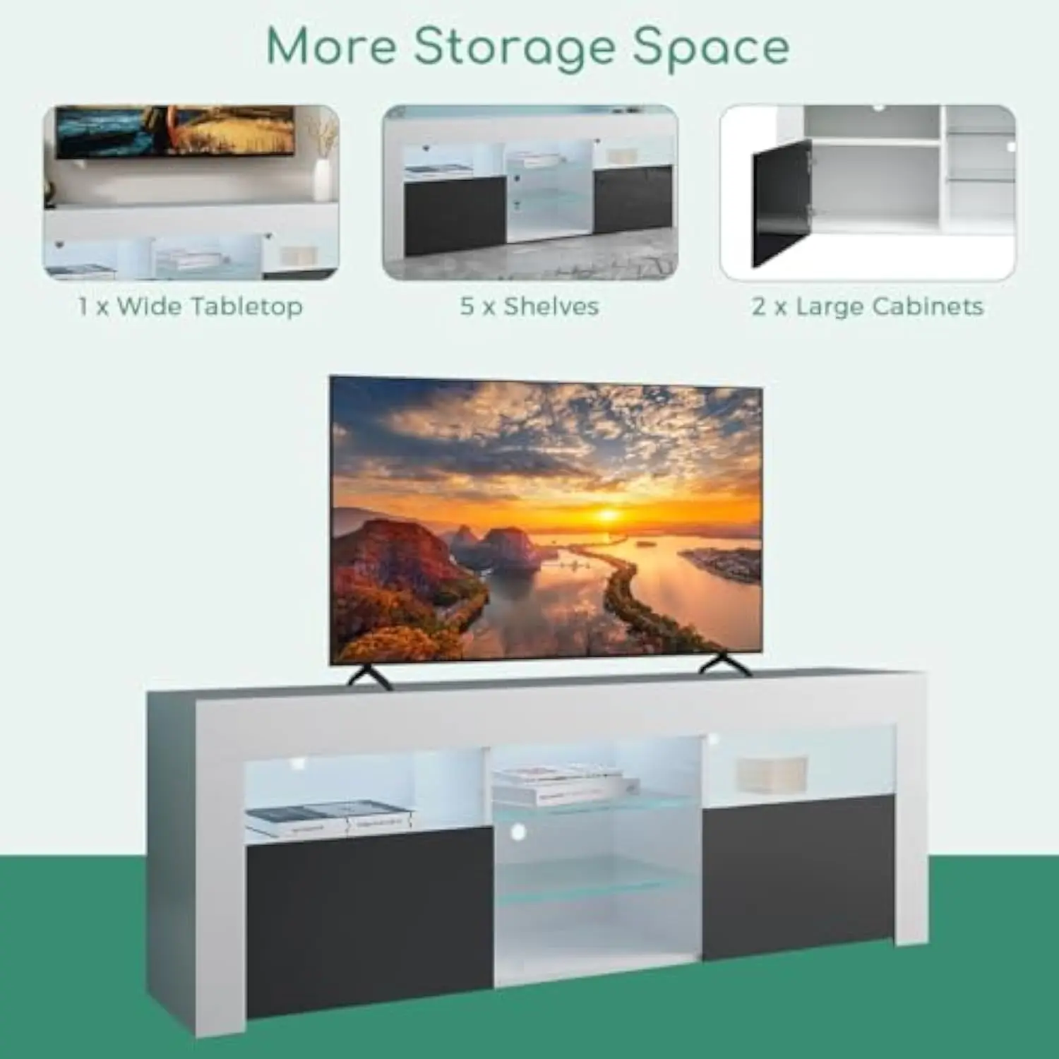 Светодиодная подставка для телевизоров с диагональю до 65 дюймов, современный глянцевый развлекательный центр со стеклянной полкой, ТВ-консоль со светодиодной подсветкой для Li