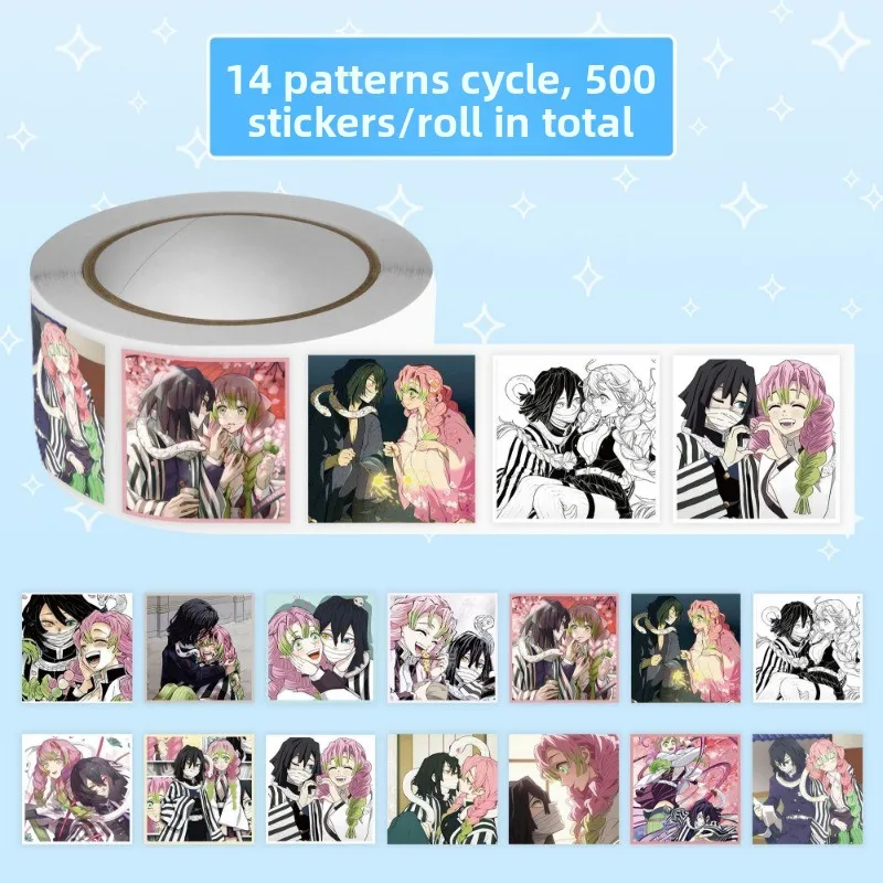500 autocollants de Demon Slayer: Kimetsu No Yaiba Nezuko, rouleau d'autocollants décoratifs de haute qualité, autocollants de scellage pour carnet, cadeau, vente en gros
