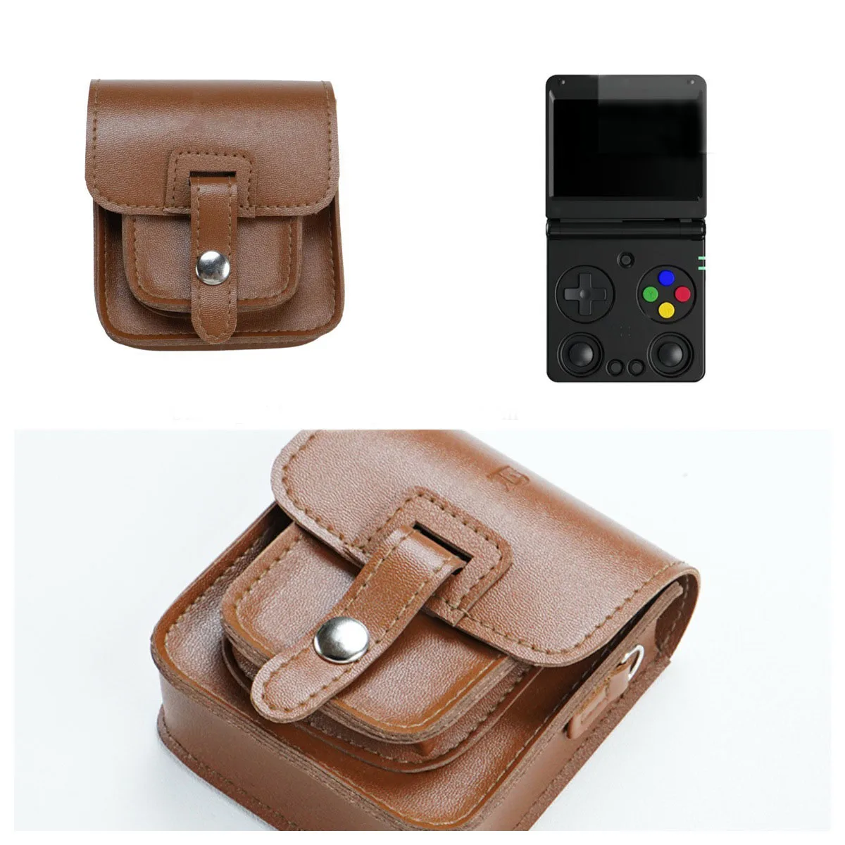 

for ANBERNIC RG34XXSP PU Leather Storage Bag Handheld Game Console Shockproof Travel Protective Case Brown