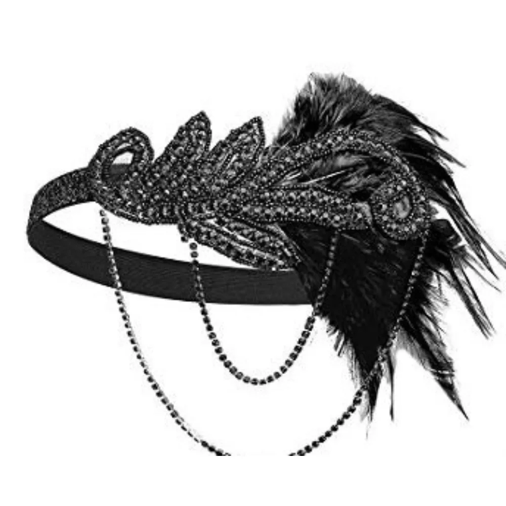 PESENAR – ensemble de déguisement de fête Vintage, bandeau à plumes, bijoux en perles, gants longs noirs, Style magnifique