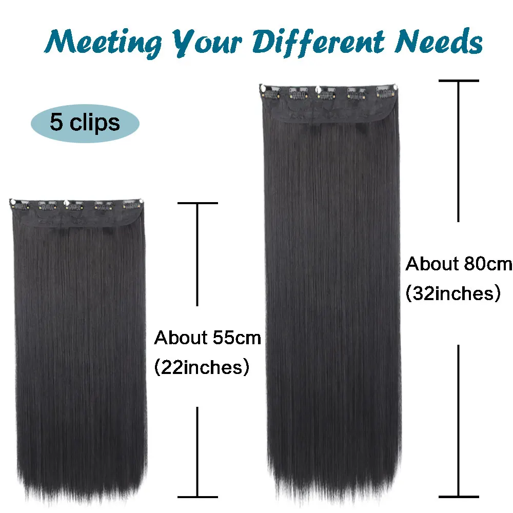 MERISIHAIR Synthetic 5 Clip In Hair Extensions Long Straight Hairstyle Hairpiece Black Brown Blonde 80CM Fake Hair