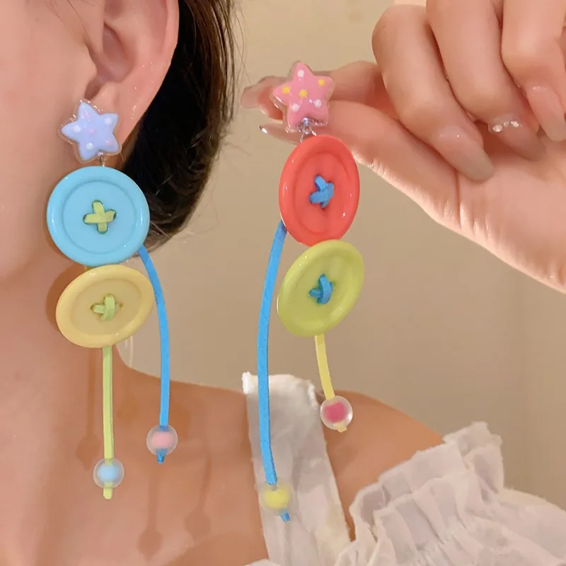 الدوبامين تصميم الطازجة الحلو استرخى أقراط للنساء لون الحلوى القلب جولة شرابة انخفاض القرط العصرية سحر مجوهرات حزب B