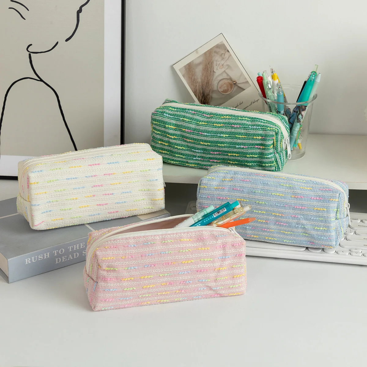 

New pen bag with large capacity, student pen bag, ins style, high aesthetic storage bag, yarn desktop storage bag