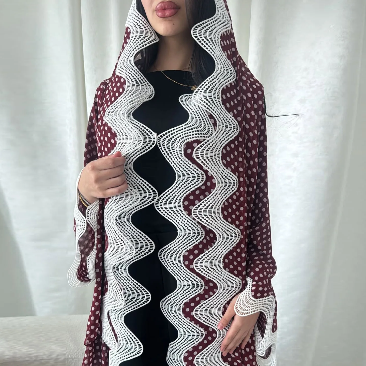 Polka Dot Abaya Hijab Dress Dubai Women Muslim Kimono Cardigan Turkey Kaftan Ramadan Modest Robe Kebaya Islam Jalabiya Caftan
