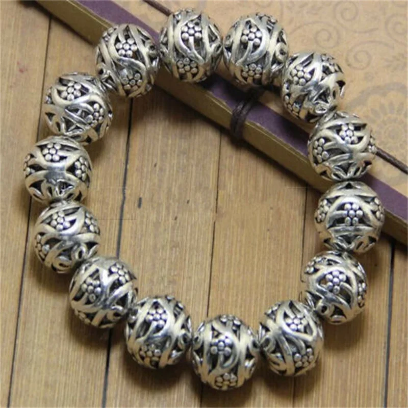 

Old China tibet Silver Bracelet Fengshui Hollow beads Amulet Collection