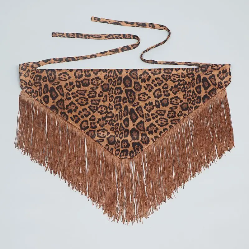 Women Leopard Fringe Waist Chain Belt Retro Tie-on Corset Waistband Y2K Streetwear / Grunge / Post-Apocalyptic Decor Cinch Belt