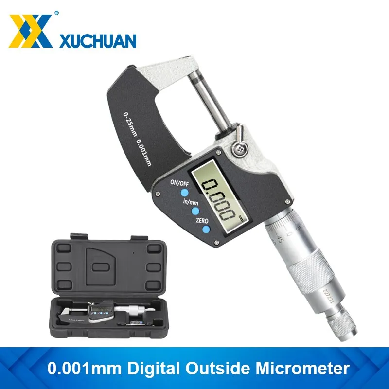Micrometer Digital Caliper 0.001mm Electronic Outside Micrometer with LCD Screen Gauge Measuring Tools 0-25/50/75/100mm
