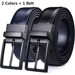 1Pcs Men's Leather Reversible Belt - Classic & Fashion Designs Two in One Belts With Rotated Buckle Ceinture Size 75-160cm