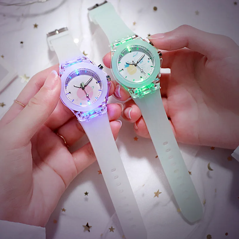 LED Luminous Bracelet Watch Set For Kids Girls Fashion Birthday Gifts Student Wristwatch With The Beaded bracelet