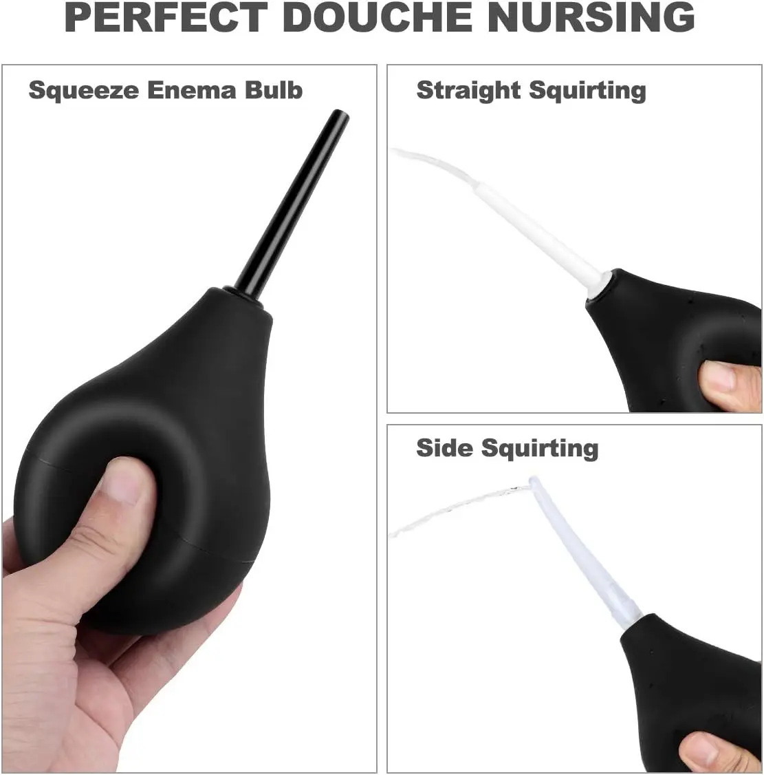 Enema Bulb Douche Enema Kit for Women & Men with 3 Nozzles (Black, 4 Piece Set) - Image 4