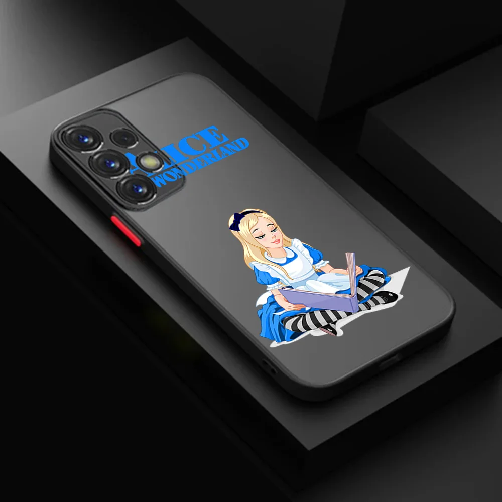 حافظة لهاتف سامسونج A25 A72 A73 A23 A24 A32 A33 A34 A35 A52 A53 A54 A55 A56 A36 أليس في بلاد العجائب غطاء أسود شفاف