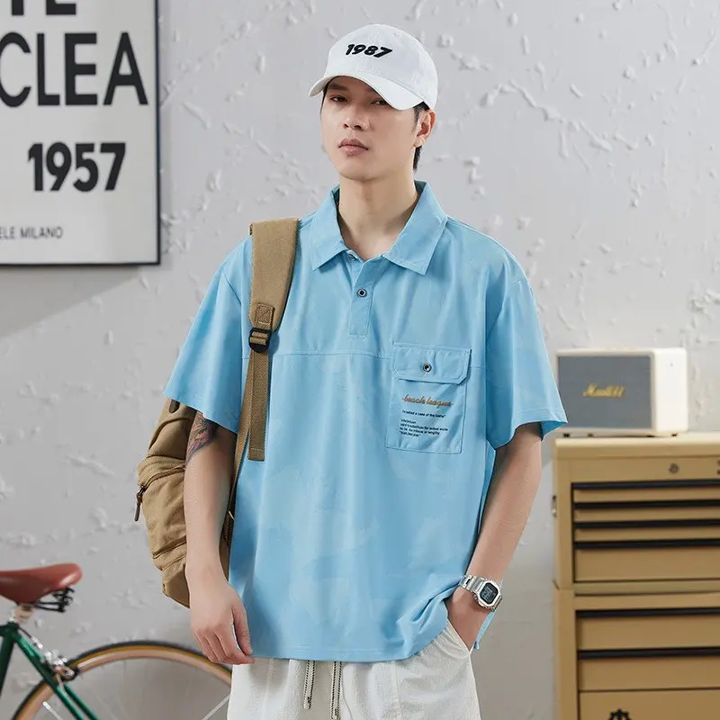 PLUS ขนาดเสื้อโปโลผู้ชายสไตล์ญี่ปุ่น Streetwear แขนสั้นเสื้อยืดแฟชั่น Tees M-8XL ผ้าไหมน้ําแข็งเสื้อฤดูร้อนชายเสื้อผ้า