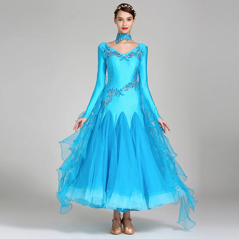 

Ballroom Dress Women Competition Costume Modern Dance Cheap Long Sleeve Costume Stage Multicolor New Waltz