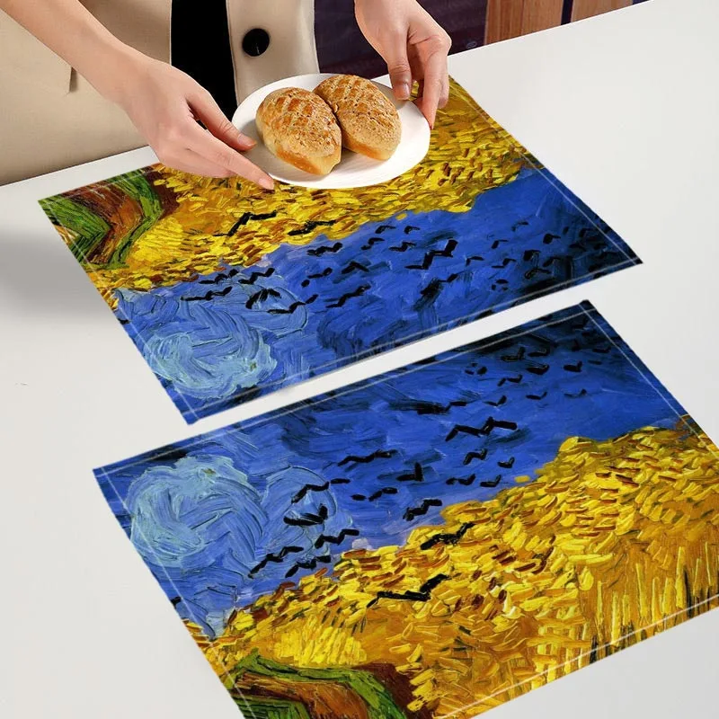 Tovaglietta artistica Van Gogh 2PC per cucina Bar Ciotola Pad antiscivolo Resistente al calore Tovaglietta in lino di alta qualità 7.17WJY