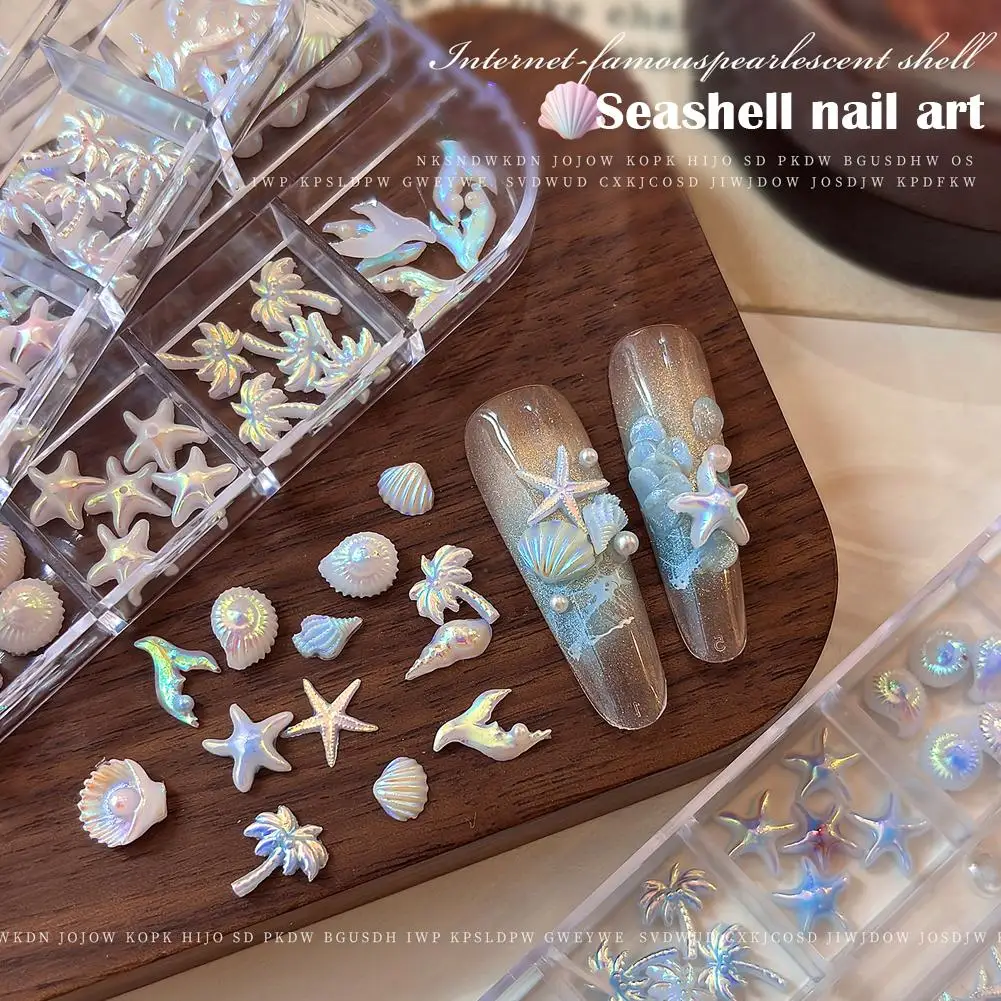 Conch Shell Coconut Tree Mermaid Tail Star Butterfly Heart Rhinestone Bowknot Christmas Snowflake Nail Art Accessory Decorations