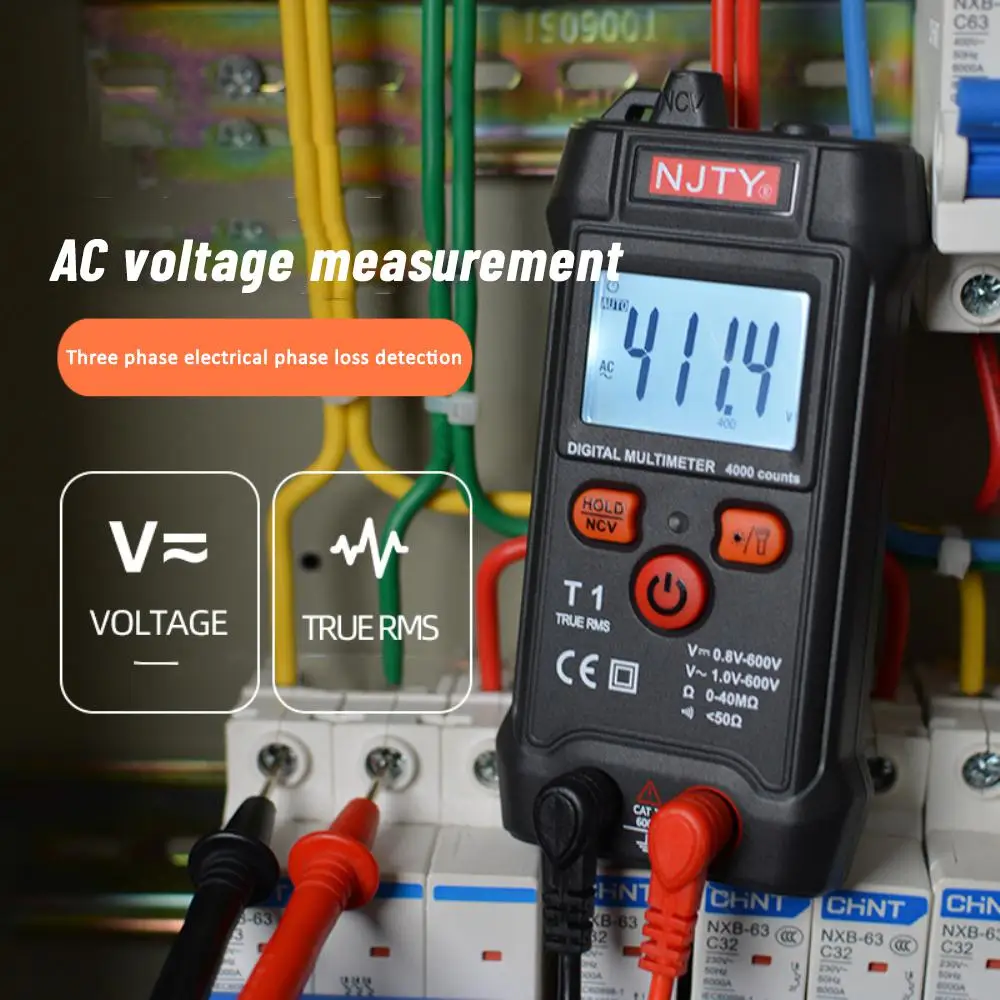 T1 Mini Digital Multimeter 4000 Counts Auto Ranging TRMS /DC resistance NCV with Backlight+flashlight Multi metro