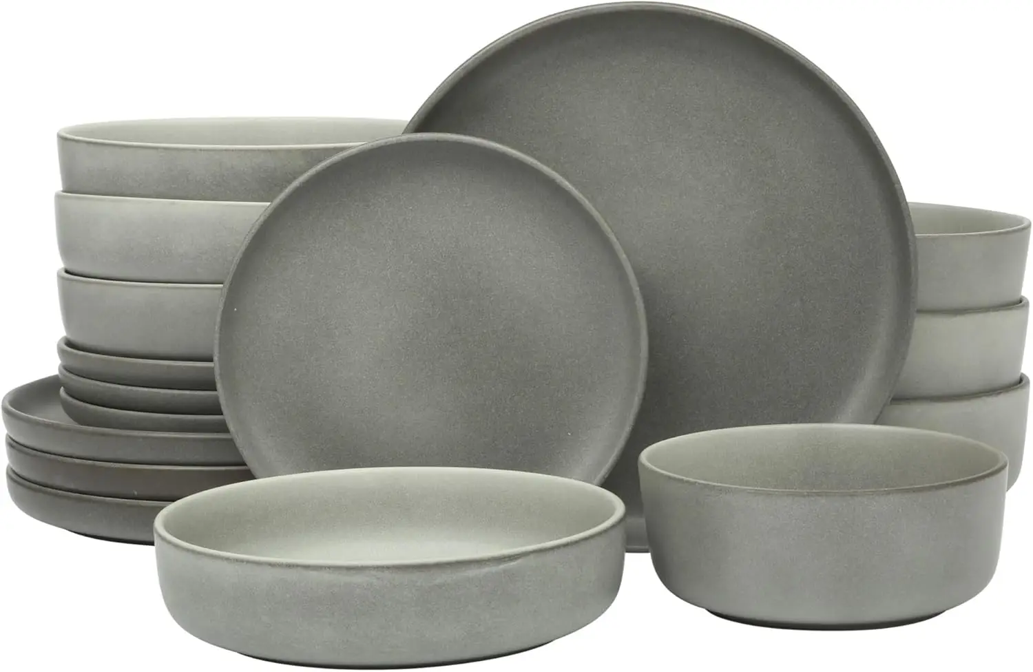 

16-Piece Stoneware Dinnerware Set for 4, Double Bowl Reactive Glaze Plates and Bowls in Grey