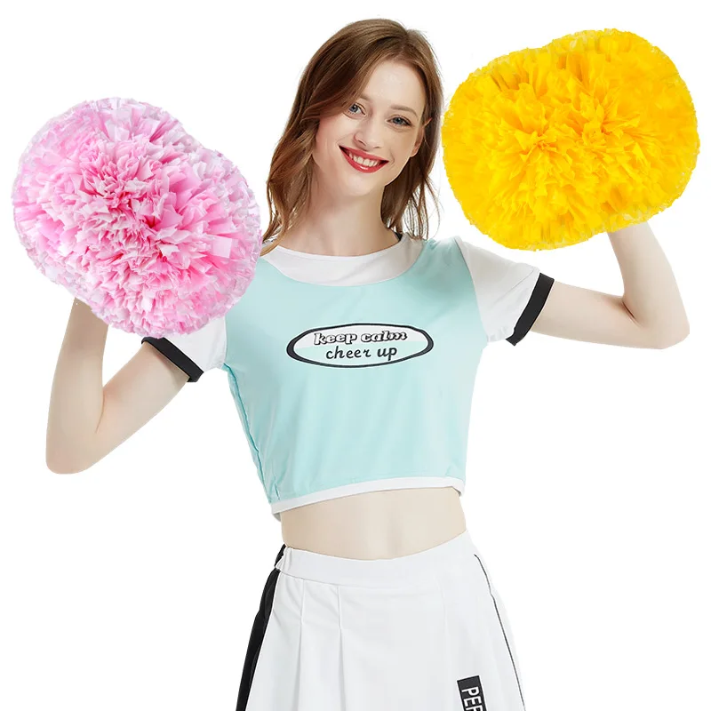4 Inch PET Cheerleading Pompoms Flower Pom Poms Bright Color Durable Cheer Hand Flowers for Sports Competition