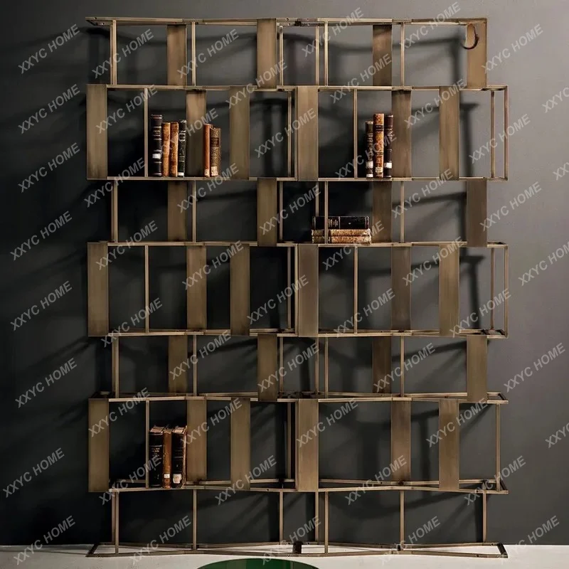 XXLight luxury stainless steel bookshelf storage living room  minimalist metal bookcase high-end display shelf