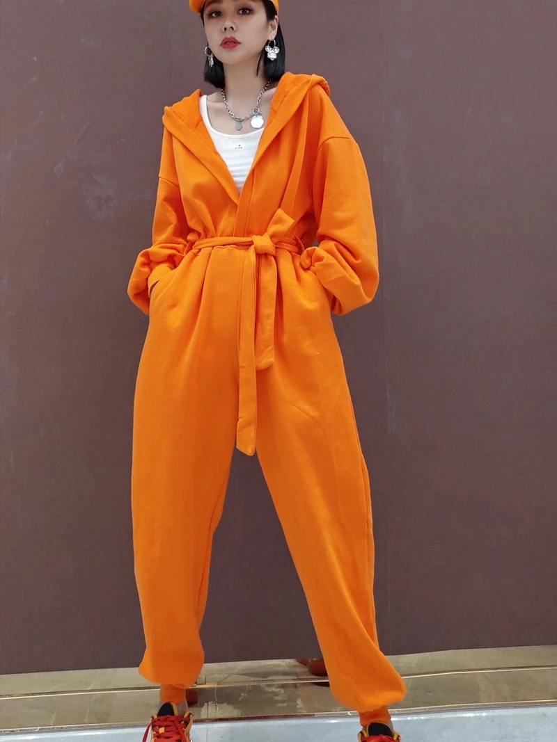 

Модный уличный комбинезон с капюшоном и V-образным вырезом, толстовка, рабочие брюки, женская одежда, новинка весенней коллекции