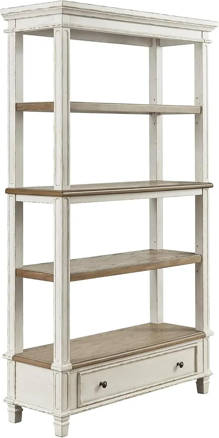 Realyn French Country 75" Bookcase with Drawer, Chipped White