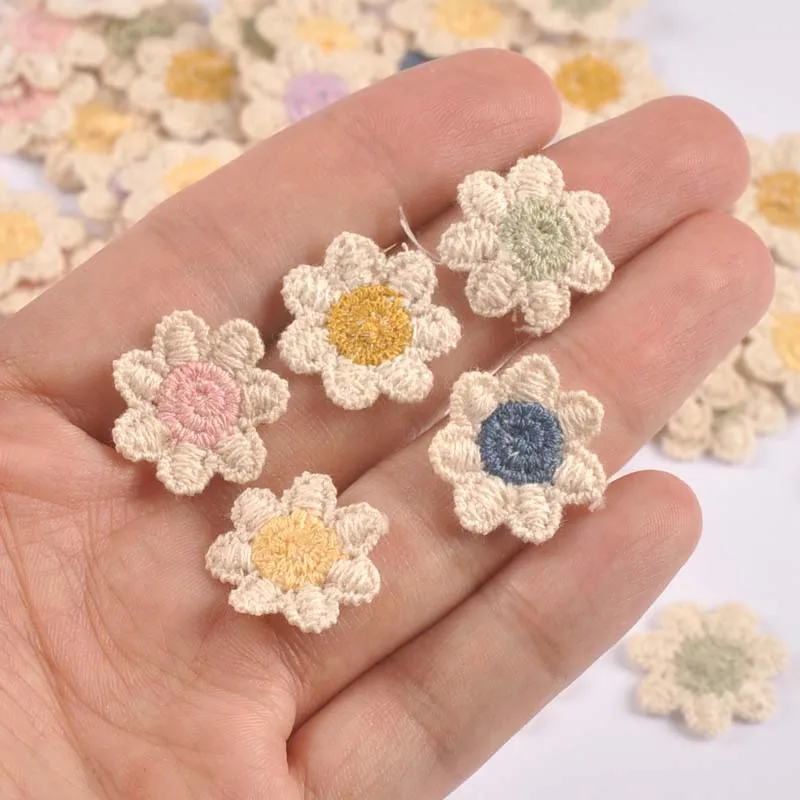 50Pcs/lot 20mm Mini Lace Flower Appliques for DIY Hat Clothes Sewing Supplies Headwear Decor Stick-on Patches cp3461