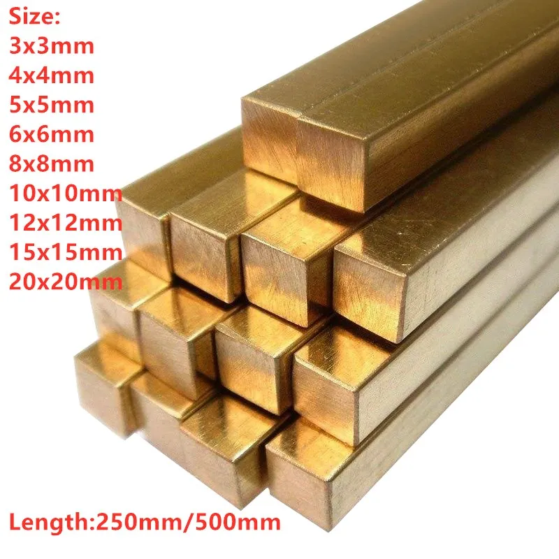 Brass square stick solid thin rod 5/6/8/10/12/15/20x5/6/8/10/12/15/20x250mm/500mm