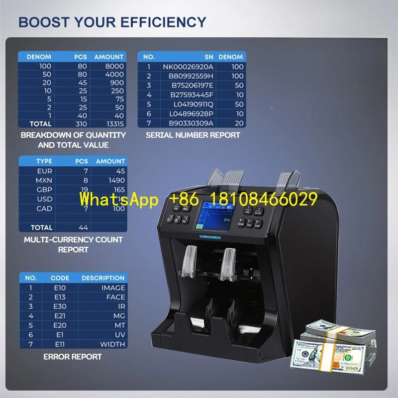 

Machine Currencies Professional Bill Cash Detector Counting Machine High Speed CIS Multi Money Counter