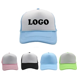 New 5-Panel Sublimation Print 3DEmbroidery Baseball Cap Custom Logo Breathable Mesh Foam Trucker Hat with Rope Blank Trucker Cap