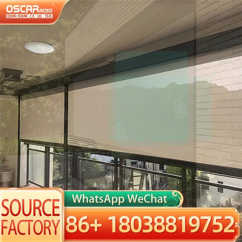 

Рулонные шторы с моторизованным управлением из алюминия для улицы, с настраиваемым размером, для патио, балкона, террасы