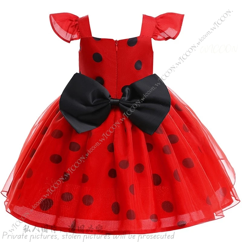 Polka Dot Dress Princess Dress Girls Polka Dot Halloween Costume Dress Headwear Mask Disguise Fancy Kids Children 80-130CM Suit