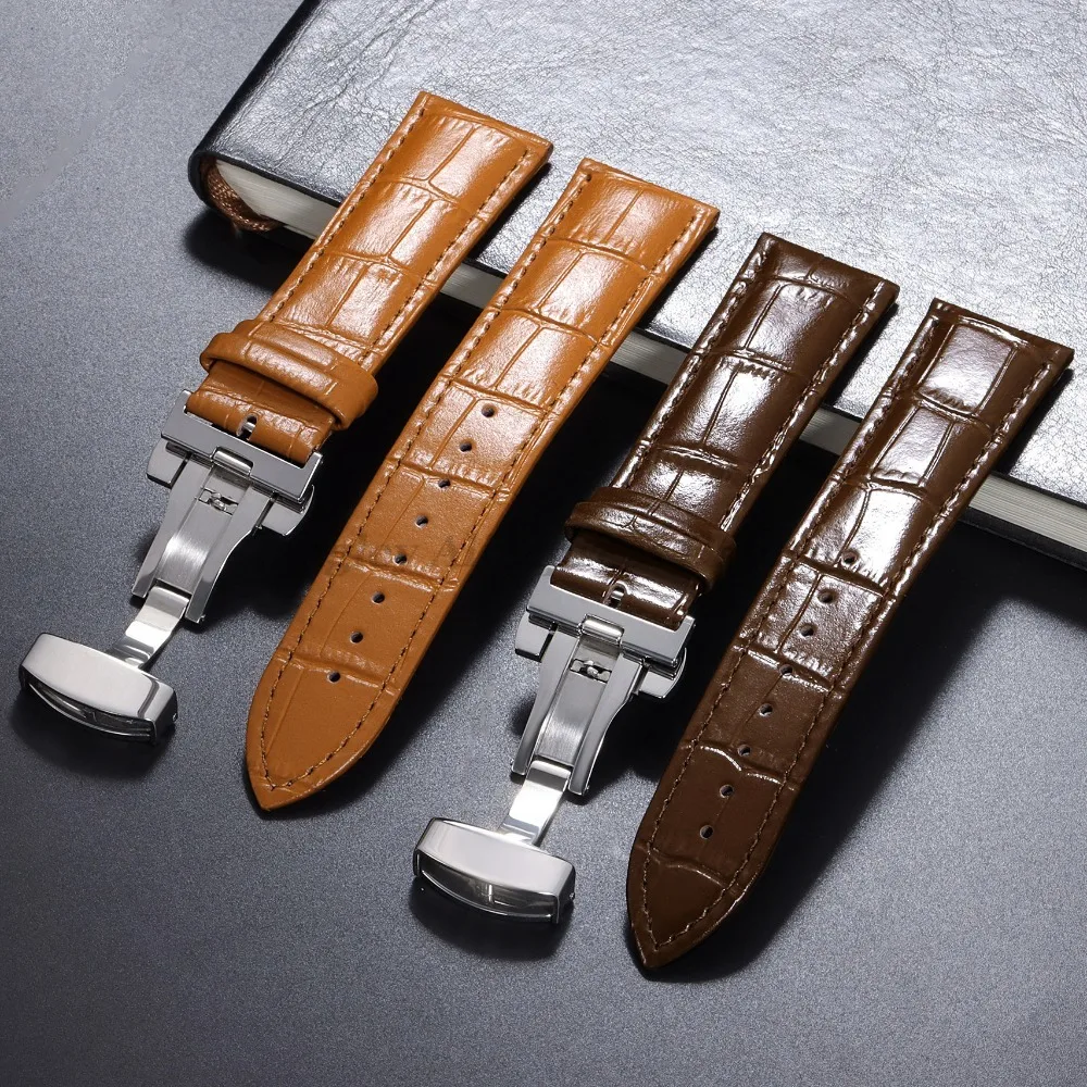 16mm 18mm 20mm 21mm 22mm 24mm Crocodile Pattern Straps for Omega Bracelet for Seiko Vintage Leather Watch Band Butterfly Buckle