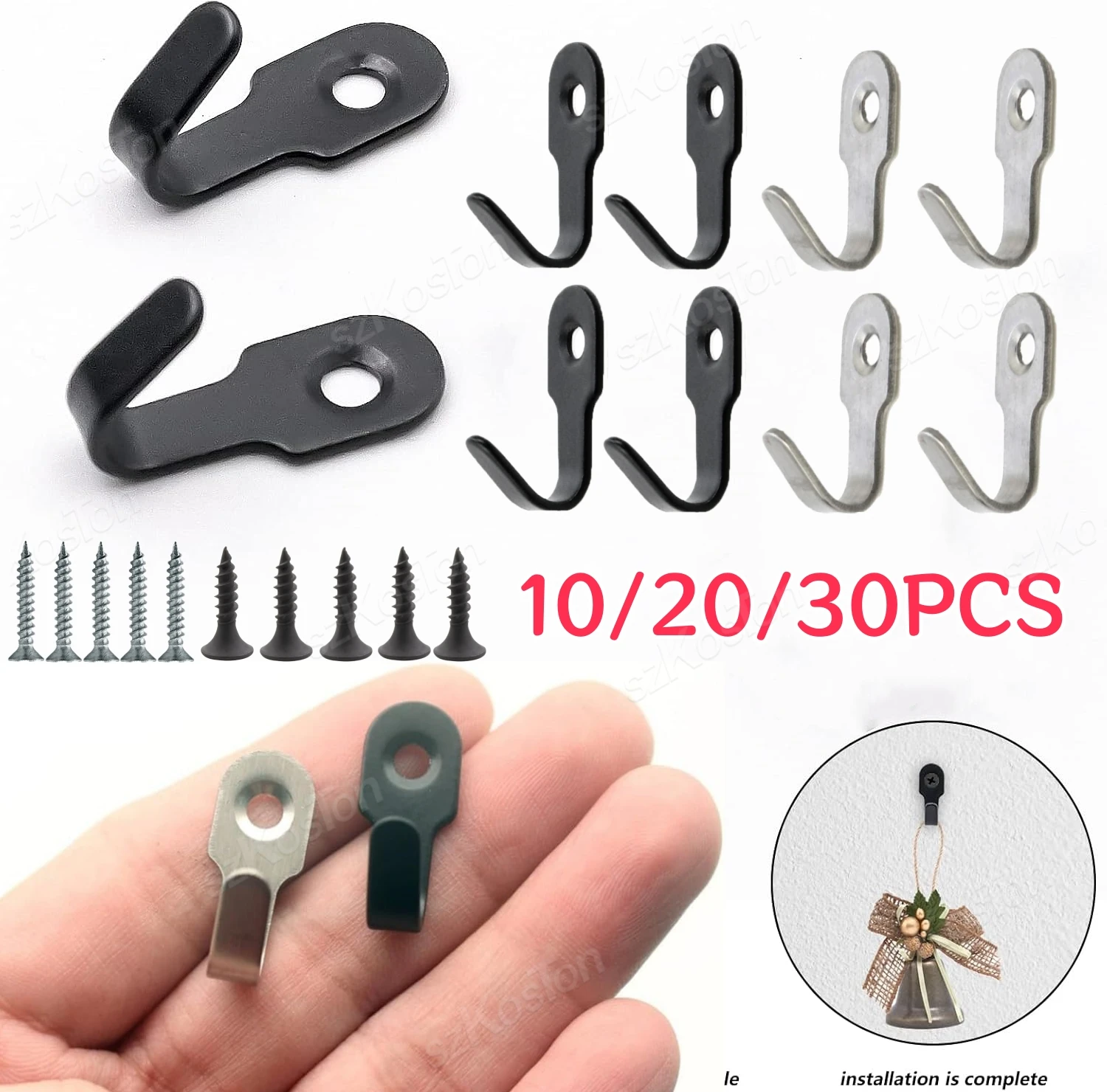 Mini estantes en forma de J de acero inoxidable con un solo gancho, accesorios de baño y cocina, suministros con tornillos, 10/20/30 piezas