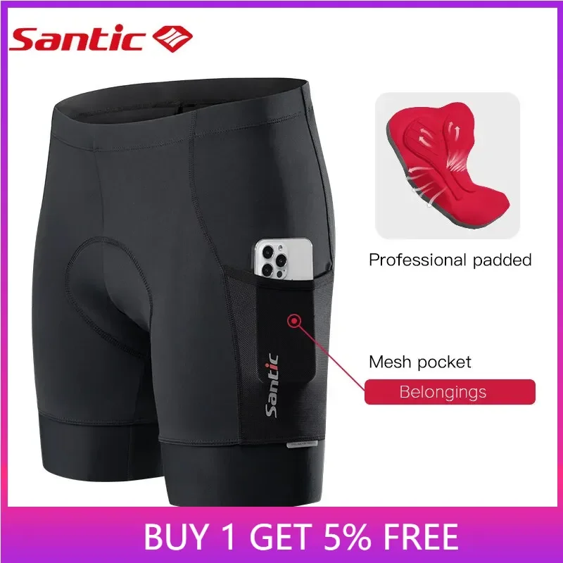 Santic Men's Cycling Shorts 4D Padded Biking Shorts MTB Bicycle Riding Shorts Bike Clothes with Pockets KM1C05136