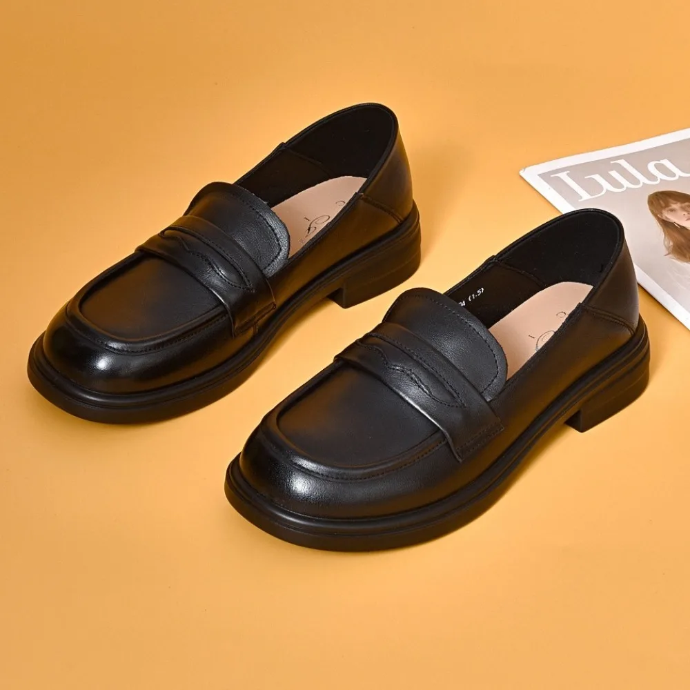 

Мокасины, весенне-осенние кожаные туфли для ног, женская обувь на платформе с круглой головкой, маленькие кожаные туфли, женские туфли-лодочки