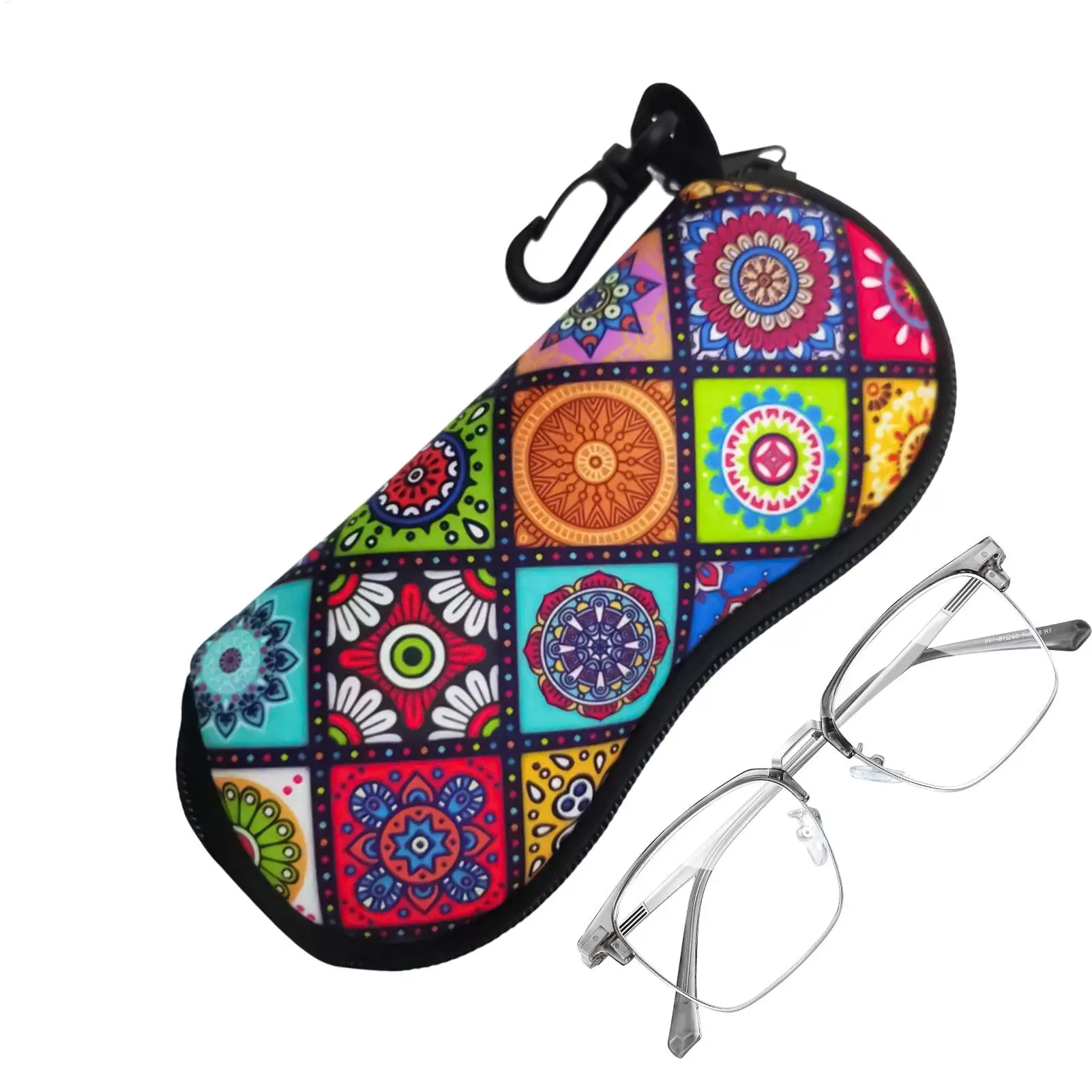 Brillenetui mit geometrischem Muster, weiche Schutztasche mit Haken, leichte Brillentasche für Reisen, Zuhause, Auto, Arbeitsplatz, täglichen Gebrauch