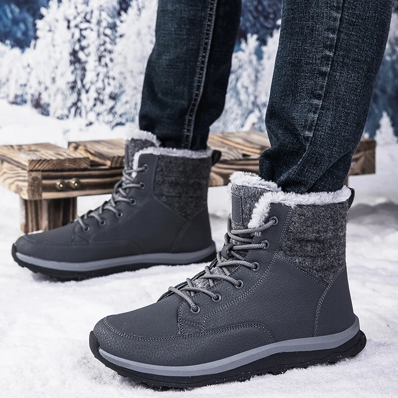

2025 Men's Snow Boots Lace-Up Winter Casual Shoes Breathable Waterproof Ankle Work Footwear New