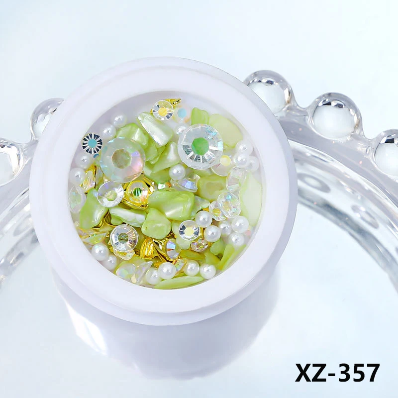 مکسڈ پرل روز فلاور رائنسٹون نیل آرٹ ڈیکوریشن فلاور جیم اسٹون نیل آرٹ چارمز لوازمات برائے یووی جیل نیل ٹپ ڈیزائن